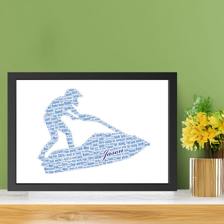 Customized Name Water JetSki Word Cloud Print with Frame