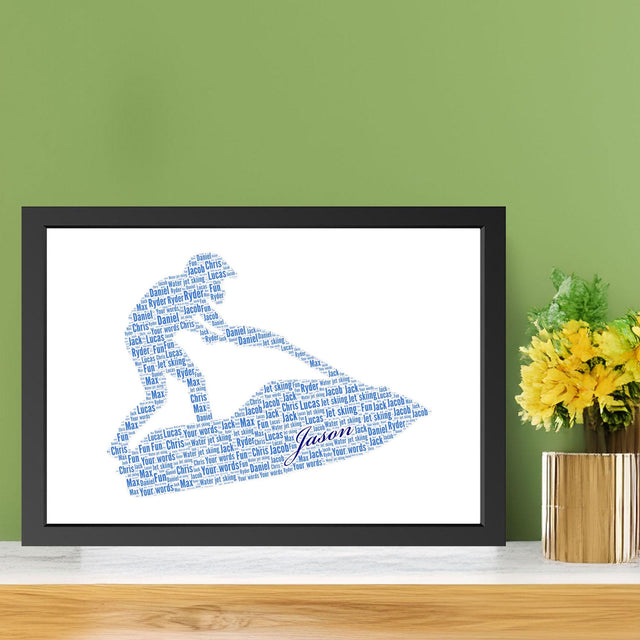 Customized Name Water JetSki Word Cloud Print with Frame
