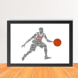Personalised Basketball Player Word Art Gift, Custom NBA Word cloud Print Frame, 