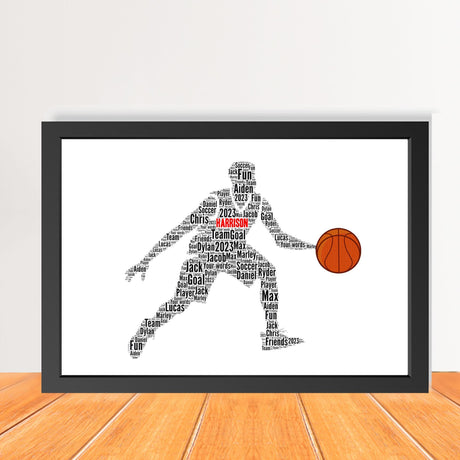 Personalised Basketball Player Word Art Gift, Custom NBA Word cloud Print Frame, 