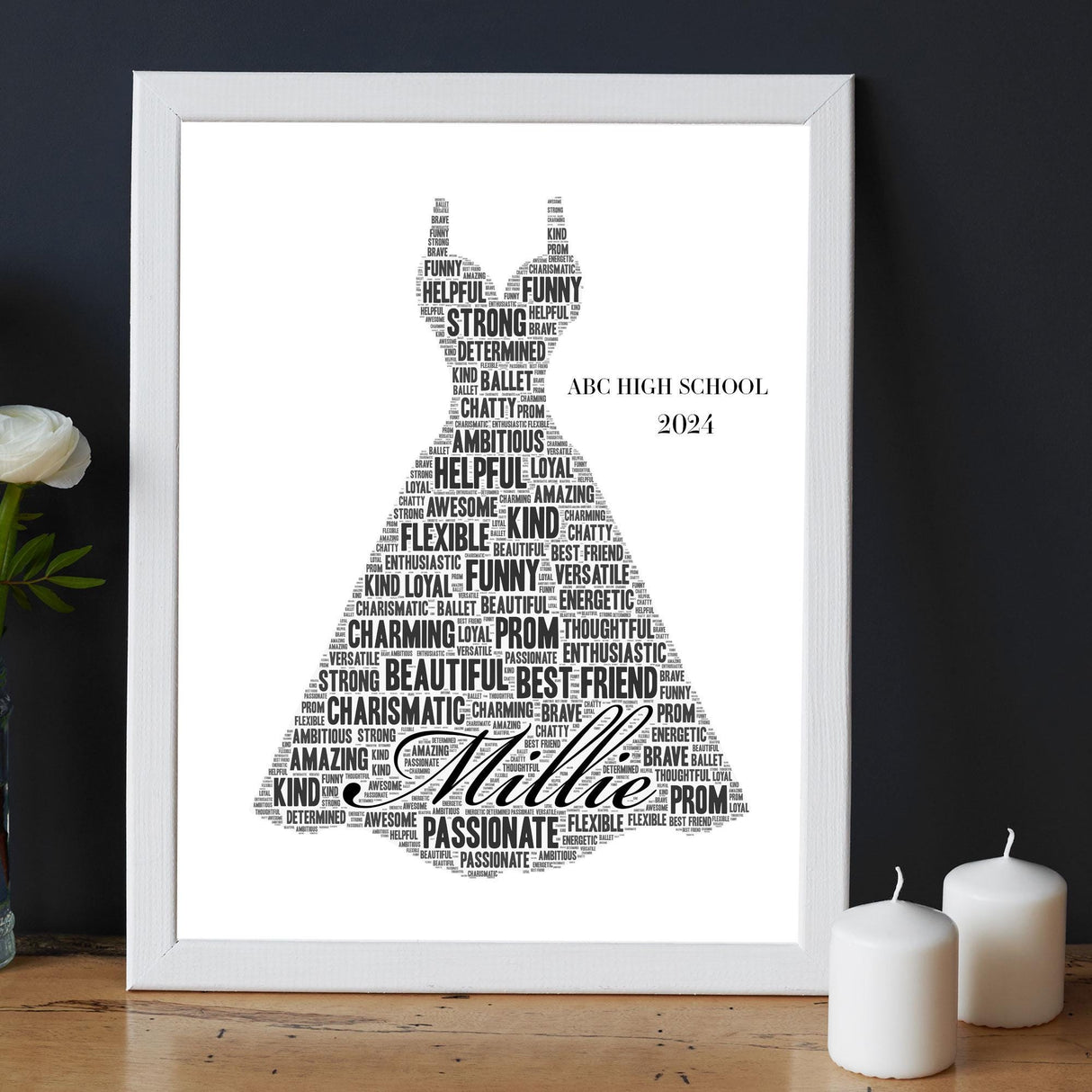 Custom  Prom Dresses word art print with Frame