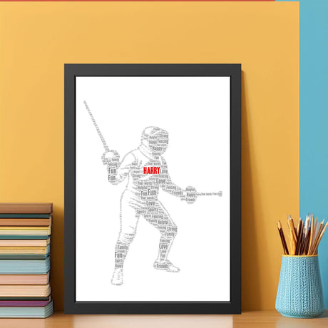 Personalised Fencing sports figure Word Art print Frame