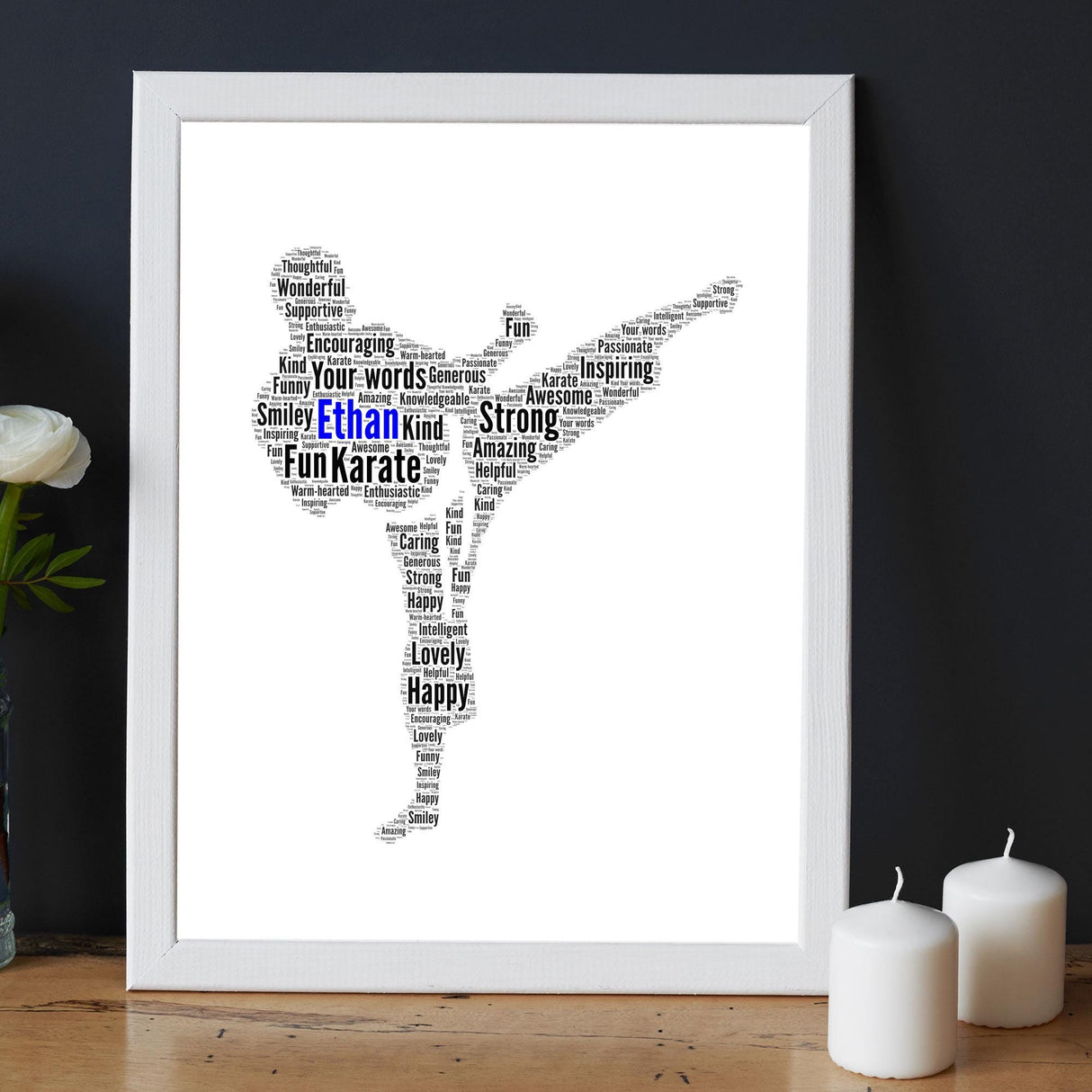 Personalised Male Martial Arts Figure Word art frame