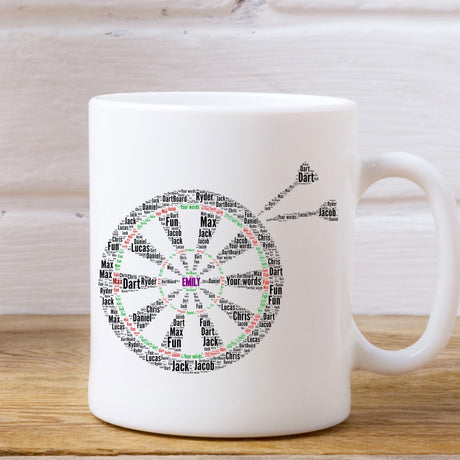 Personalised Dartboard Word Art Printed Mug gift, Custom Darts Sports Word Cloud Coffee Mug, Dart Player Sports gifts