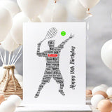 Personalised Tennis word art birthday Card, number Cards, Baseball player wall art, For Her, Girls, Kids Daughter, Mother, A5 size