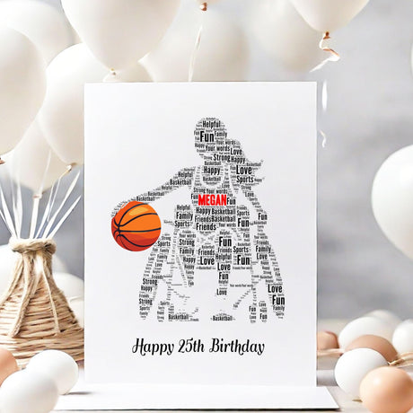 Custom Paralympics Basketball Birthday Number Card,  Basketball word art greeting cards Birthday A5 size card with envelopes