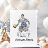 Personalized Happy Birthday Number Card, Paralympics Handball Male Figure Word art Birthday gift A5 card, Word Art Custom Card Print