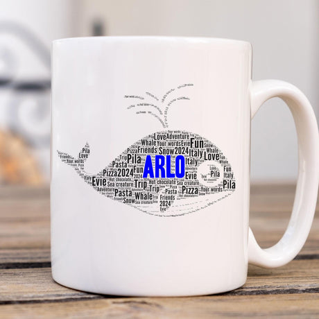 Personalized Orca Whale Word Art Printed gift Mug, Custom Whale Word Cloud Mug, Birthday Father's Day Christmas gifts Coffee Mug
