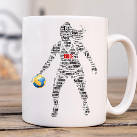 Personalized Female Handball word Art Print Mug, Custom Handball Player Action Figure Birthday Mother's Day, Christmas gifts Mug