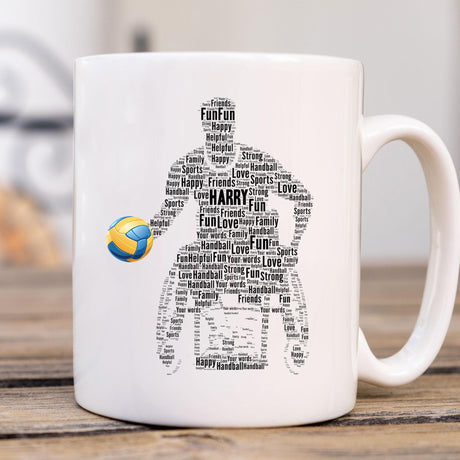 Personalized Male Wheelchair Handball word Art Print Mug, Custom Handball Paralympics Figure Birthday Father's Day, Christmas gifts Mug