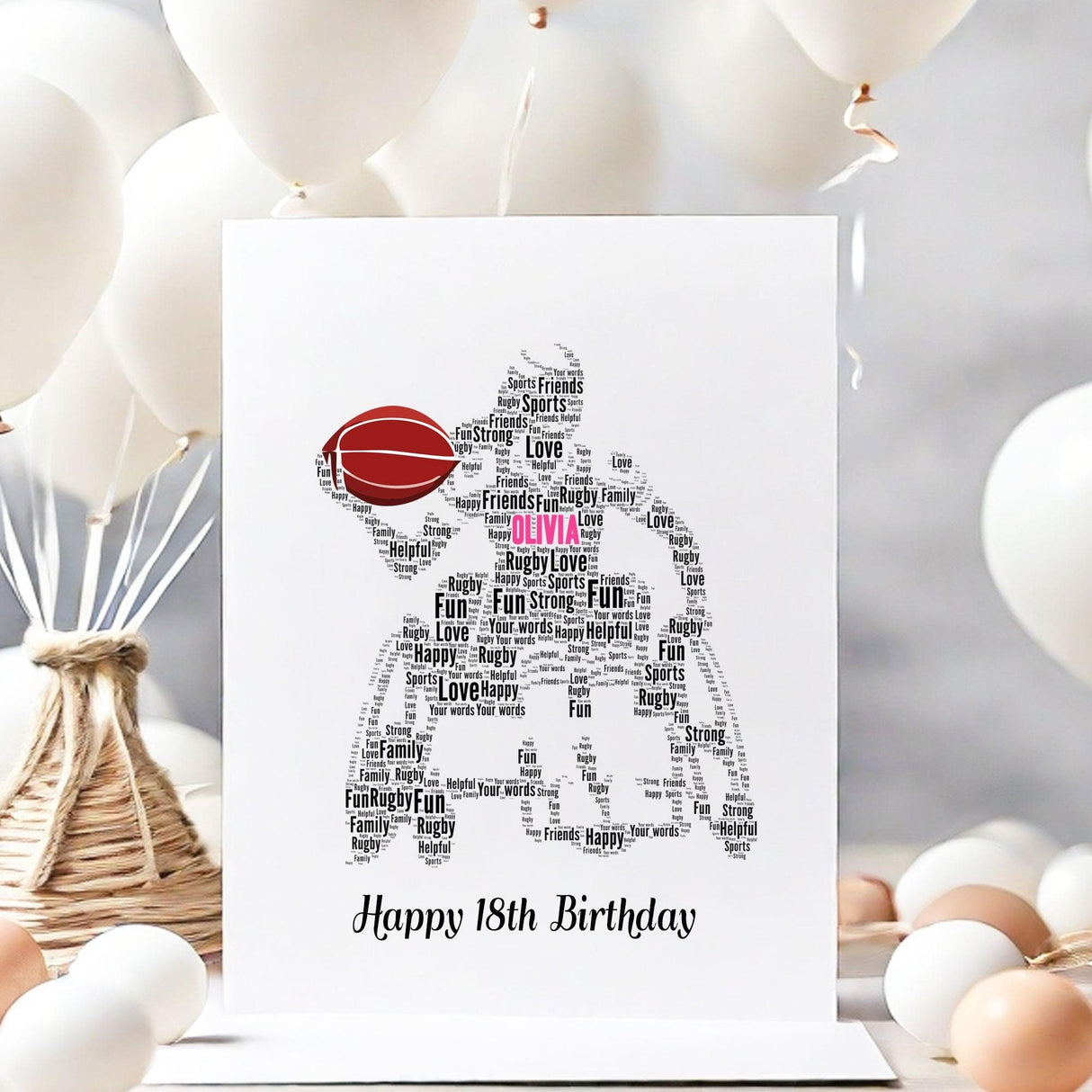 Paralympics Rugby Word art Birthday Number Card, Personalised Girl's Rugby word cloud greeting cards  print A5 size with envelopes