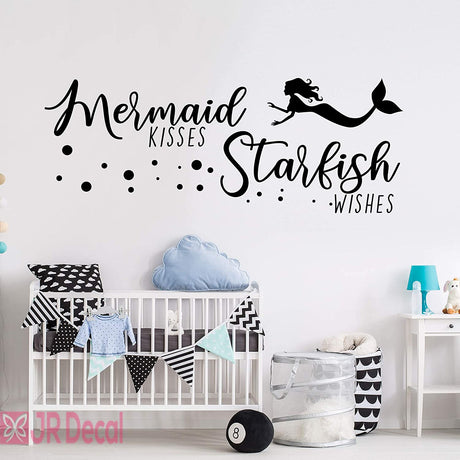 Mermaid kisses Starfish wishes- Quote wall stickers black