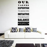 Our Values - inspirational Quote Removable Vinyl Wall Art Stickers 