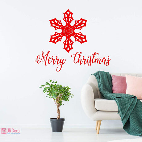 Merry Christmas Snowflakes nursery vinyl wall stickers red