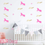 Personalised Girls Name Wall Sticker with Magic Unicorn and Stars soft pink