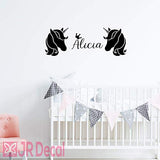 Unicorn Wall Stickers with Personalised Name - Set of 2 black