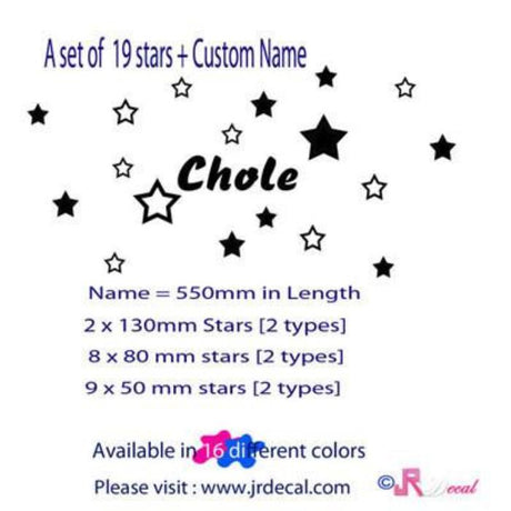 Multi Star wall stickers with Personalised name sticker