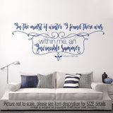 "I found Invincible Summer"- Albert Camus Inspirational quotes wall stickers