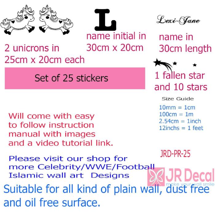 2 Standing Unicorn Stickers with Personalised name Stickers