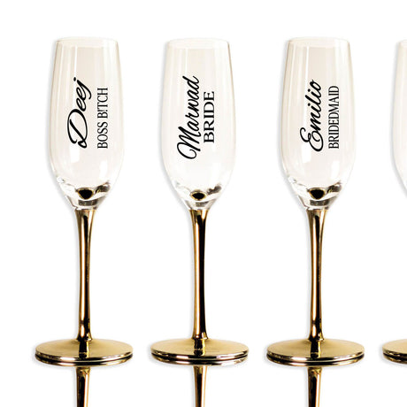 Personalised champagne flute wine vinyl stickers (NO GLASS)